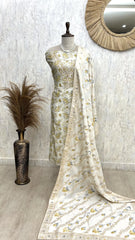 Pearl Work Neckline Maheshwari Unstitched Suit Set