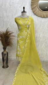 Pure Mul Chanderi unstitched suit set