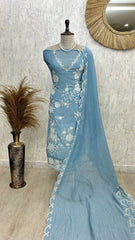 Pure Mul Chanderi unstitched suit set