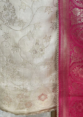 Zardosi & Pearl Work Dola Silk Unstitched Suit Set