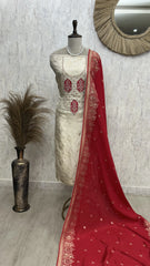 Zardosi & Pearl Work Dola Silk Unstitched Suit Set