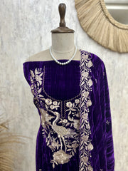 Velvet Unstitched Suit Set Featuring Thread Work