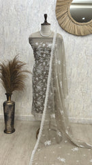 Chiffon Organza Unstitched Suit Set With Chiffon Organza Dupatta