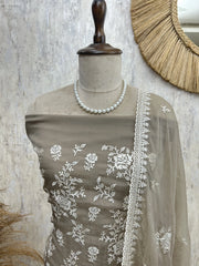 Chiffon Organza Unstitched Suit Set With Chiffon Organza Dupatta