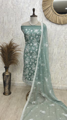 Chiffon Organza Unstitched Suit Set With Chiffon Organza Dupatta