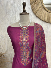 Elegant bird motif Unstitched Suit Set