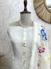 Hand Painted Organza Unstitched Suit Set