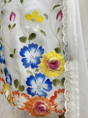 Hand Painted Organza Unstitched Suit Set