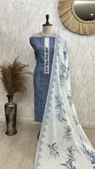 Printed Jamdani Linen Unstitched Suit Set