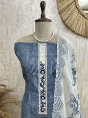Printed Jamdani Linen Unstitched Suit Set