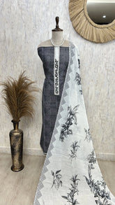 Printed Jamdani Linen Unstitched Suit Set