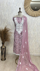 Crochet Lace Jamdani Linen Unstitched Suit Set