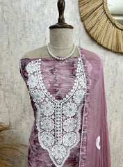 Crochet Lace Jamdani Linen Unstitched Suit Set