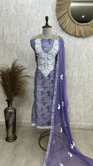 Crochet Lace Jamdani Linen Unstitched Suit Set