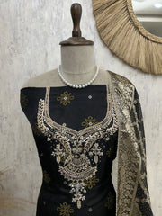 Embroidered Dola silk unstitched suit set