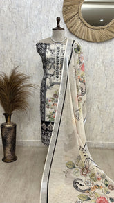 Printed Jamdani Linen Unstitched Suit Set
