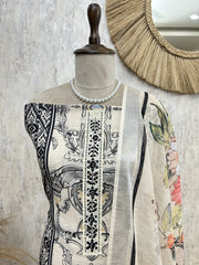 Printed Jamdani Linen Unstitched Suit Set