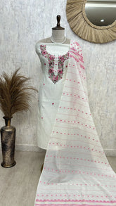 French Knot Neckline Mul Unstitched Suit Set