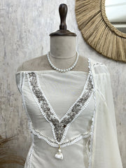 Deer Motif Mul Chanderi Unstitched Suit Set