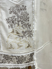 Deer Motif Mul Chanderi Unstitched Suit Set