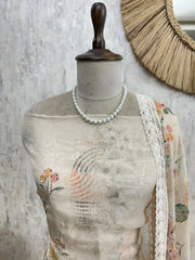 Printed Organza Unstitched Suit Set With Chiffon Dupatta Featuring Zari Work