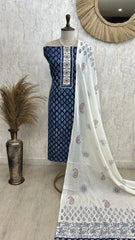 Indigo Cotton Unstitched Suit Set