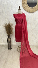 Bird motif Organza Unstitched suit set