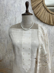 Crane Themed Digital Print Jamdani Linen Unstitched Suit Set