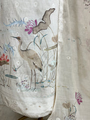 Crane Themed Digital Print Jamdani Linen Unstitched Suit Set