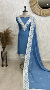 Muslin Unstitched Suit Set With Applique Work