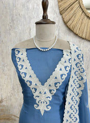 Muslin Unstitched Suit Set With Applique Work