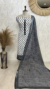 Printed Jamdani Linen Unstitched Suit Set