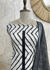 Printed Jamdani Linen Unstitched Suit Set