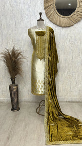 Brocade Banarasi Unstitched Suit Set With Velvet Dupatta