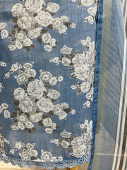 Floral Print Jamdani Linen Unstitched Suit Set