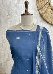 Indigo Jamdani Woven Linen Unstitched Suit Set