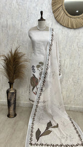 Printed Jamdani Linen Unstitched Suit Set