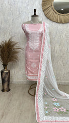 Thread Embroidered Neckline & Floral Motif Kota Unstitched Suit Set