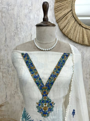 Parrot Motif Jamdani Linen Unstitched Suit Set