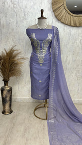 Pita Work Mul Chanderi Unstitched Suit Set