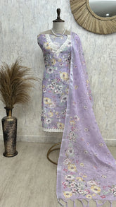Petals Print Jamdani Linen Unstitched Suit Set