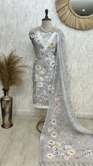 Petals Print Jamdani Linen Unstitched Suit Set