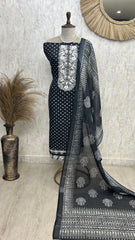 Thread Embroidered Jamdani Linen Unstitched Suit Set