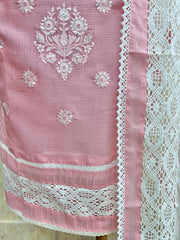 Thread Embroidered Neckline & Floral Motif Kota Unstitched Suit Set