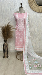 Thread Embroidered Neckline & Floral Motif Kota Unstitched Suit Set