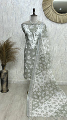 Thread Embroidered Neckline Jamdani Linen Unstitched Suit Set