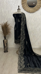 Velvet Unstitched Suit with Chantilly Lace