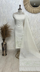 Applique Work Linen Tissue Unstitched Suit Set