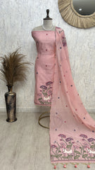 Pichwai Pattern Jamdani Linen Unstitched Suit Set