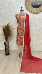 Semi Crepe Unstitched Suit with traditional motifs